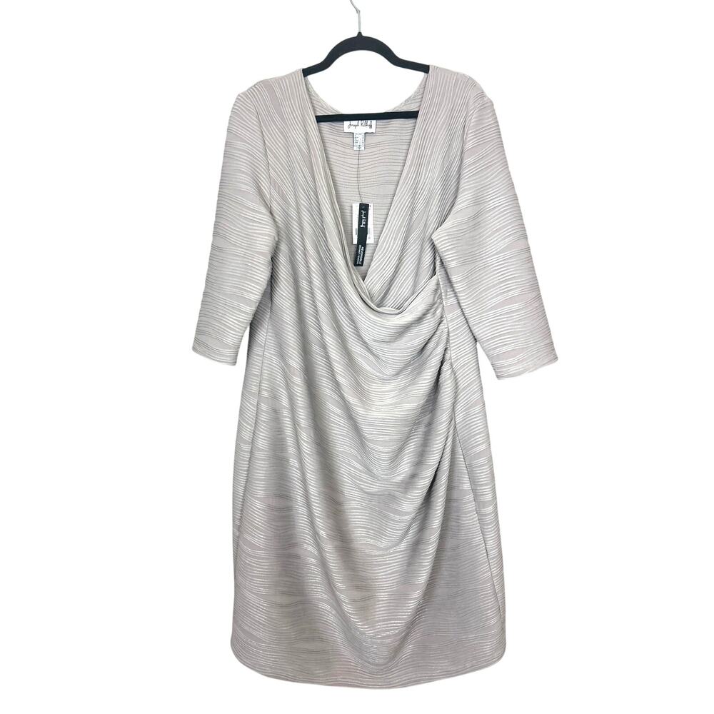 Joseph Ribkoff Womens 22 Beige Ruched Midi Cocktail Evening Dress NWT Luxe